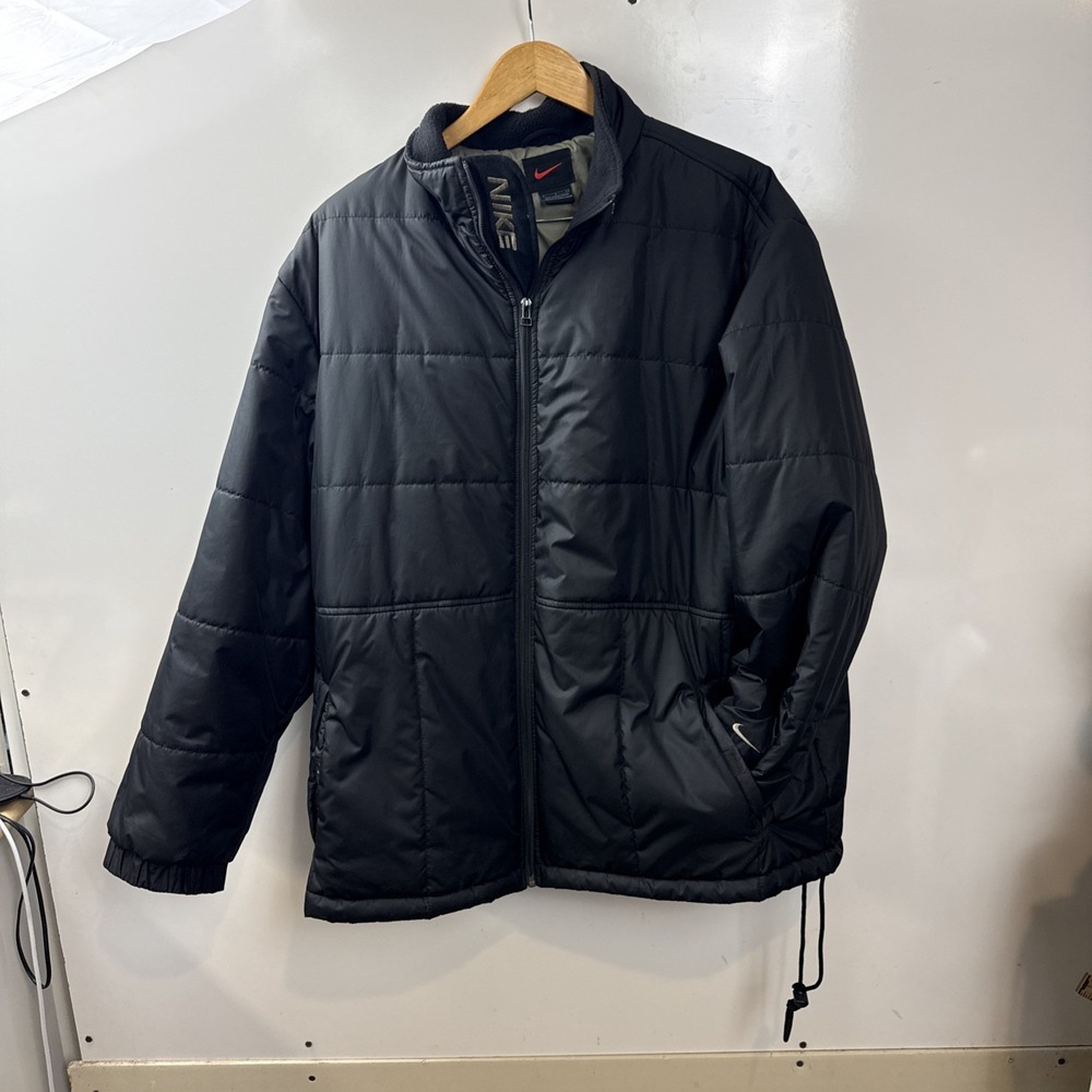 Nike Mens Large  Black Quilted Puffer Jacket Full Zip 90s Mock Neck